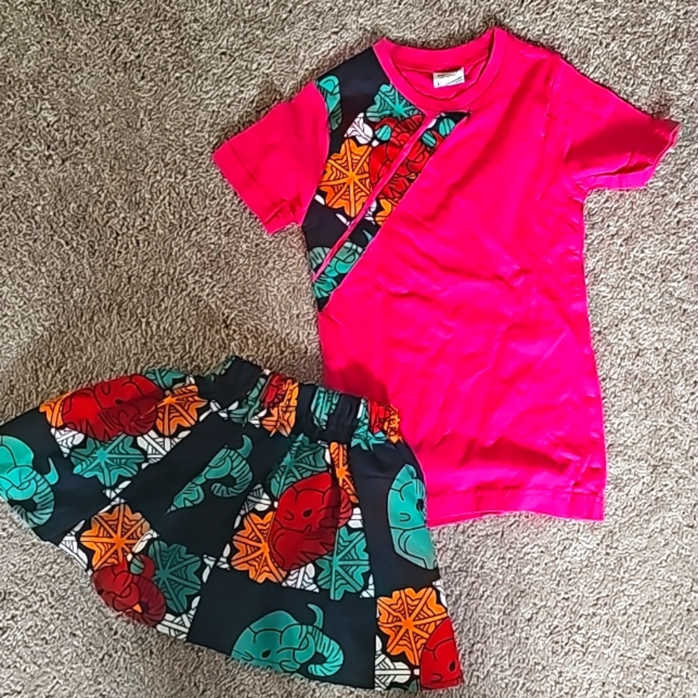 Handmade ethnic print skirt and matching top for toddler girls nwot